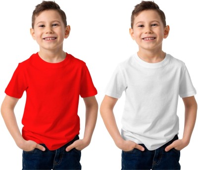 SURTI ENTERPRISES Boys & Girls Solid Pure Cotton Regular T Shirt(Multicolor, Pack of 2)