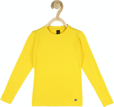 PETER ENGLAND Boys Self Design Polyester Regular T Shirt(Yellow, Pack of 1)
