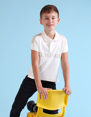 U.S. POLO ASSN. Boys Printed Pure Cotton Regular T Shirt(Beige, Pack of 1)