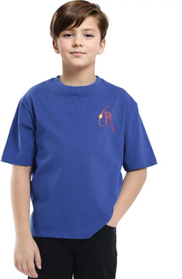 Rare Ones Boys Graphic Print Cotton Blend Oversized T Shirt(Blue, Pack of 1)