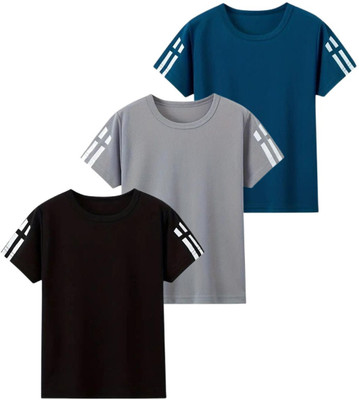 Knit Vey Boys Solid Polyester Regular T Shirt(Multicolor, Pack of 3)