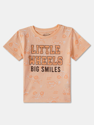 R&B Baby Boys Graphic Print Pure Cotton Regular T Shirt(Pink, Pack of 1)