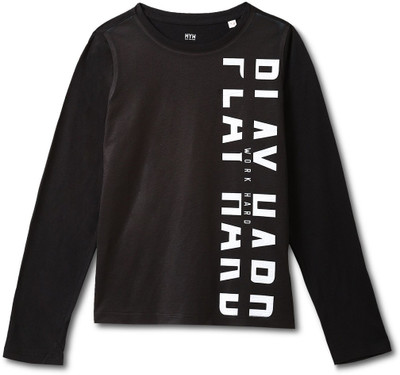WEAR YOUR MIND Boys Typography, Graphic Print Polycotton Regular T Shirt(Black, Pack of 1)