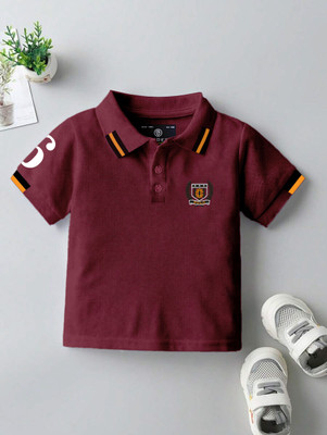 Codez Boys Embroidered, Printed Cotton Blend Regular T Shirt(Maroon, Pack of 1)