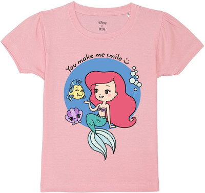 WYM TREND Girls Solid Pure Cotton Regular T Shirt(Pink, Pack of 1)