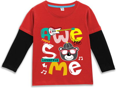 Superb Starling Boys & Girls Self Design Pure Cotton Regular T Shirt(Red, Pack of 1)