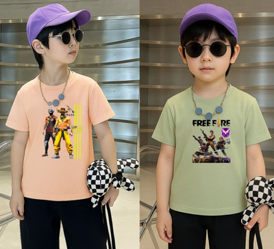 Lecowar Boys Printed Polyester Regular T Shirt(Pink, Green, Pack of 1)
