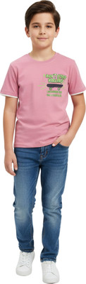 Peddy&Co Boys Graphic Print Pure Cotton Regular T Shirt(Pink, Pack of 1)