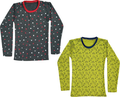 Indistar Girls Printed Wool Blend Regular T Shirt(Multicolor, Pack of 2)