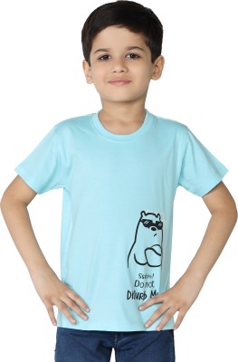 CRAZYPENGUIN ELITE Boys Typography, Printed Cotton Blend T Shirt(Light Blue, Pack of 1)