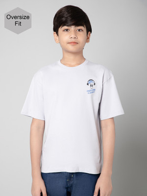 Alan Jones Boys Printed Cotton Blend Oversized T Shirt(Grey, Pack of 1)