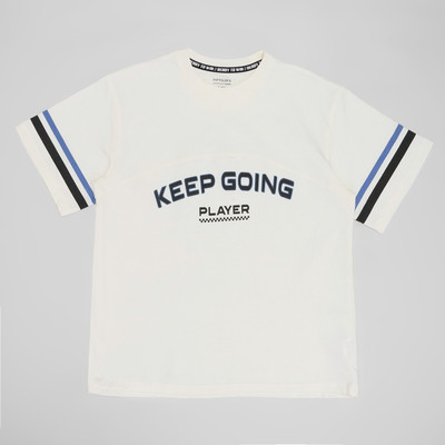 Pantaloons Junior Boys Graphic Print Cotton Blend Oversized T Shirt(White, Pack of 1)