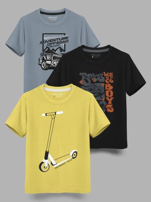 Hellcat Boys Printed Cotton Blend T Shirt(Black, Pack of 3)