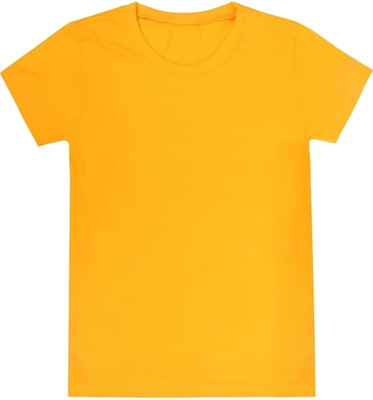 adreze Boys & Girls Solid Cotton Blend Regular T Shirt(Yellow, Pack of 1)