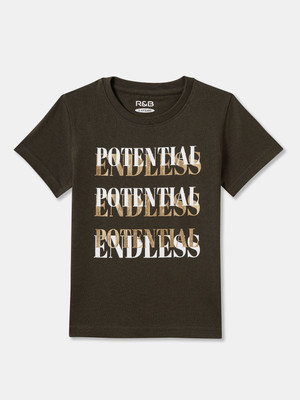 R&B Boys Typography Pure Cotton Regular T Shirt(Dark Green, Pack of 1)