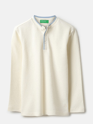 United Colors of Benetton Baby Boys Self Design Pure Cotton Regular T Shirt(White, Pack of 1)