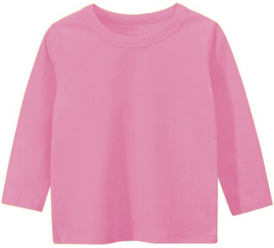 ICABLE Boys & Girls Solid Cotton Blend Regular T Shirt(Pink, Pack of 1)