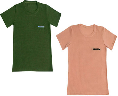 KAVYA Boys Solid Polyester Regular T Shirt(Multicolor, Pack of 2)