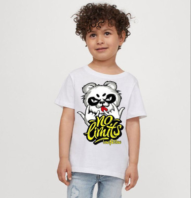 KPPRINT Boys & Girls Printed Cotton Blend Regular T Shirt(White, Pack of 1)