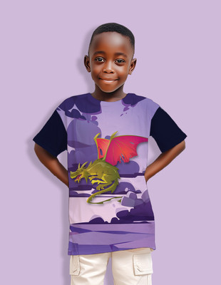 Nusyl Boys Graphic Print Cotton Blend Regular T Shirt(Blue, Pack of 1)