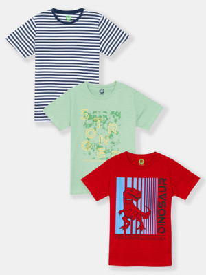 Yk Boys Graphic Print Pure Cotton Regular T Shirt(Multicolor, Pack of 3)