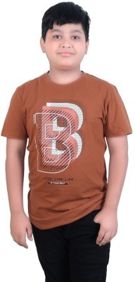 stylestorm Boys Typography, Printed Cotton Blend Regular T Shirt(Brown, Pack of 1)