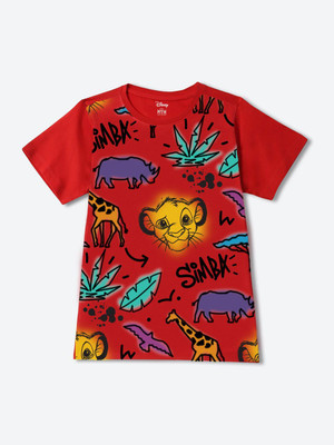 WYM TREND Boys Graphic Print Cotton Blend Regular T Shirt(Red, Pack of 1)