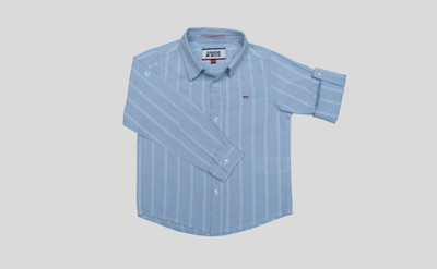 Junior Club Boys Striped Pure Cotton Regular T Shirt(Brown, Pack of 1)