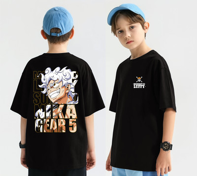 Tee Republic Boys Printed Cotton Blend Regular T Shirt(Black, Pack of 1)