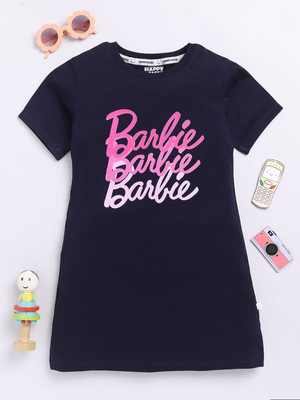 Happy Faces Baby Girls Cartoon Pure Cotton Regular T Shirt(Dark Blue, Pack of 1)