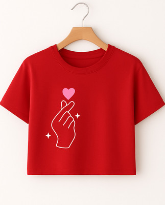 Prinsoo Girls Printed Cotton Blend Regular T Shirt(Red, Pack of 1)