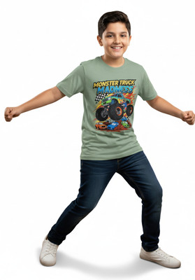 SOUNIK FASHION SDS Boys Printed Pure Cotton Regular T Shirt(Grey, Green, Pack of 1)