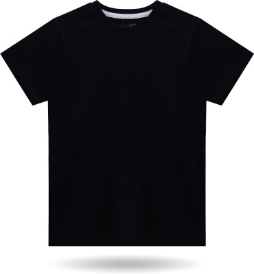 Dechado Boys Solid Pure Cotton Regular T Shirt(Black, Pack of 1)