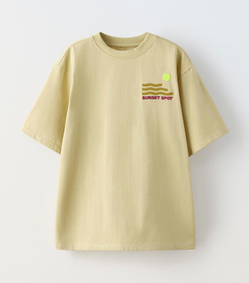 PROVOGUE Boys Printed Cotton Blend Oversized T Shirt(Beige, Pack of 1)