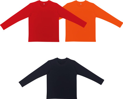 Ayvina Boys Solid Pure Cotton Regular T Shirt(Multicolor, Pack of 3)