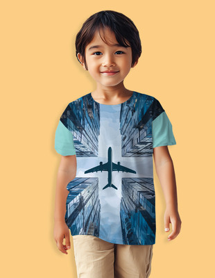 Nusyl Boys Graphic Print Cotton Blend Regular T Shirt(Blue, Pack of 1)
