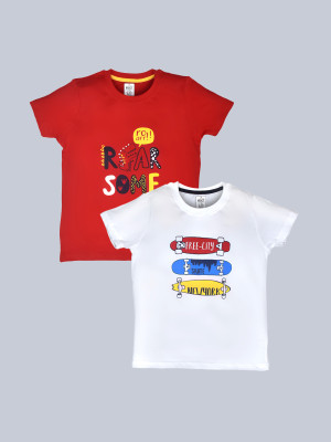 LUX cozi Boys Printed Pure Cotton Regular T Shirt(Multicolor, Pack of 2)
