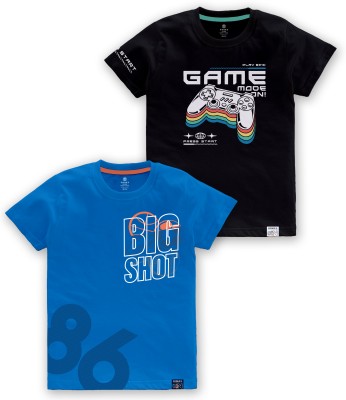 Codez Boys Printed Cotton Blend T Shirt(Blue, Pack of 1)