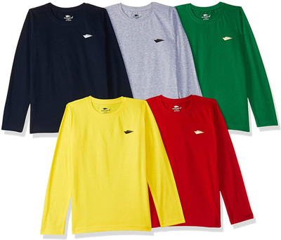 ONCH Boys Solid Pure Cotton Regular T Shirt(Blue, Pack of 5)