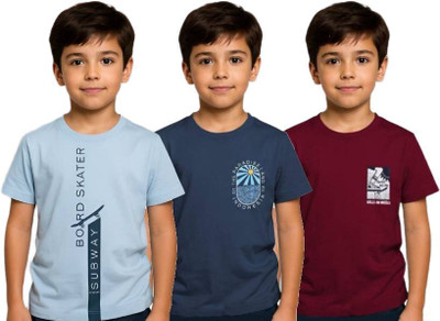 Reya Boys Graphic Print Cotton Blend Regular T Shirt(Multicolor, Pack of 3)