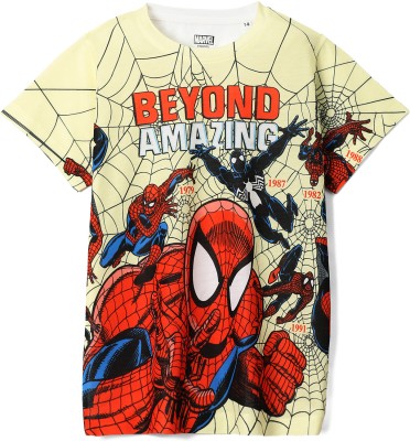 Marvel by Wear Your Mind Boys Graphic Print Polyester Regular T Shirt(Yellow, Pack of 1)