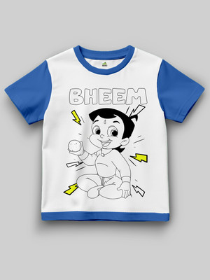 CHHOTA BHEEM Boys & Girls Printed Pure Cotton Regular T Shirt(Blue, White, Pack of 1)