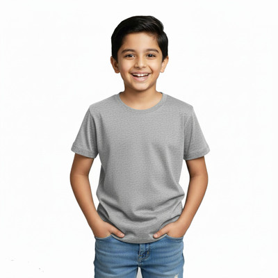 DEHCY Boys Solid Pure Cotton Regular T Shirt(Grey, Pack of 1)