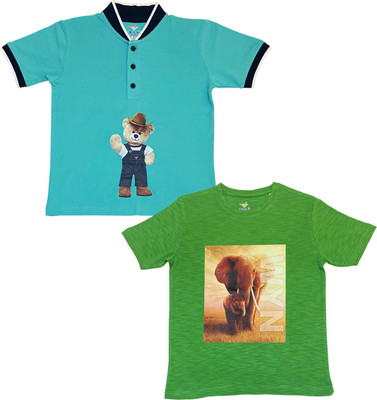 WYN Boys Graphic Print Cotton Blend Regular T Shirt(Multicolor, Pack of 2)