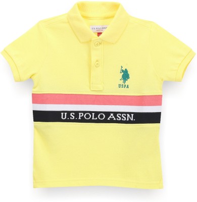 U.S. POLO ASSN. Baby Boys Striped Cotton Blend Regular T Shirt(Yellow, Pack of 1)