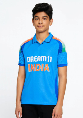 Ryze Boys & Girls Printed Polyester Regular T Shirt(Blue, Pack of 1)