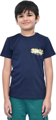 YOUMAA FAB Boys Typography Cotton Blend Regular T Shirt(Blue, Pack of 1)