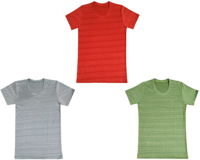 KAVYA Boys Solid Polyester Regular T Shirt(Multicolor, Pack of 3)