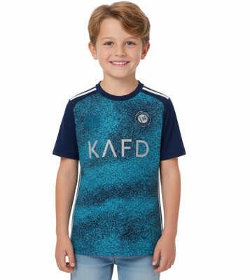 Thiva Boys & Girls Printed Polyester Regular T Shirt(Blue, Pack of 1)