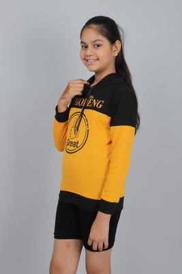 shopglobal Girls Printed Cotton Blend Regular T Shirt(Yellow, Pack of 1)